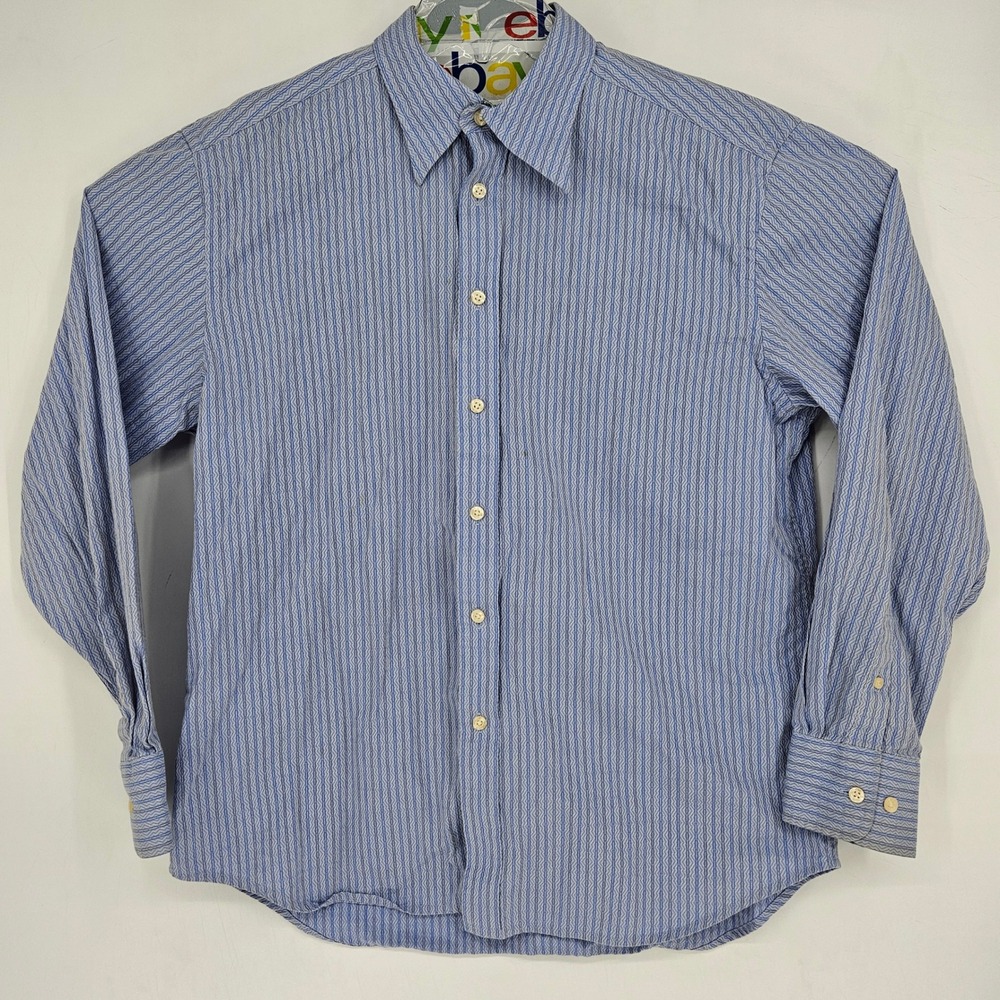Vintage Robert Graham Shirt Mens XL Button Up Striped Long Sleeve Blue FLAWS